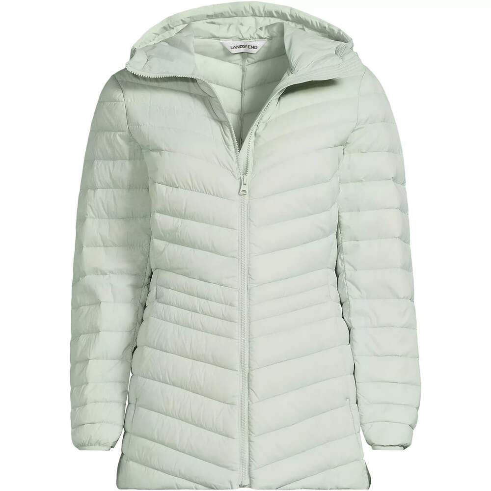 Lands End Women’s Chuck White Down Packable Jacket with hood Sz. SMALL
